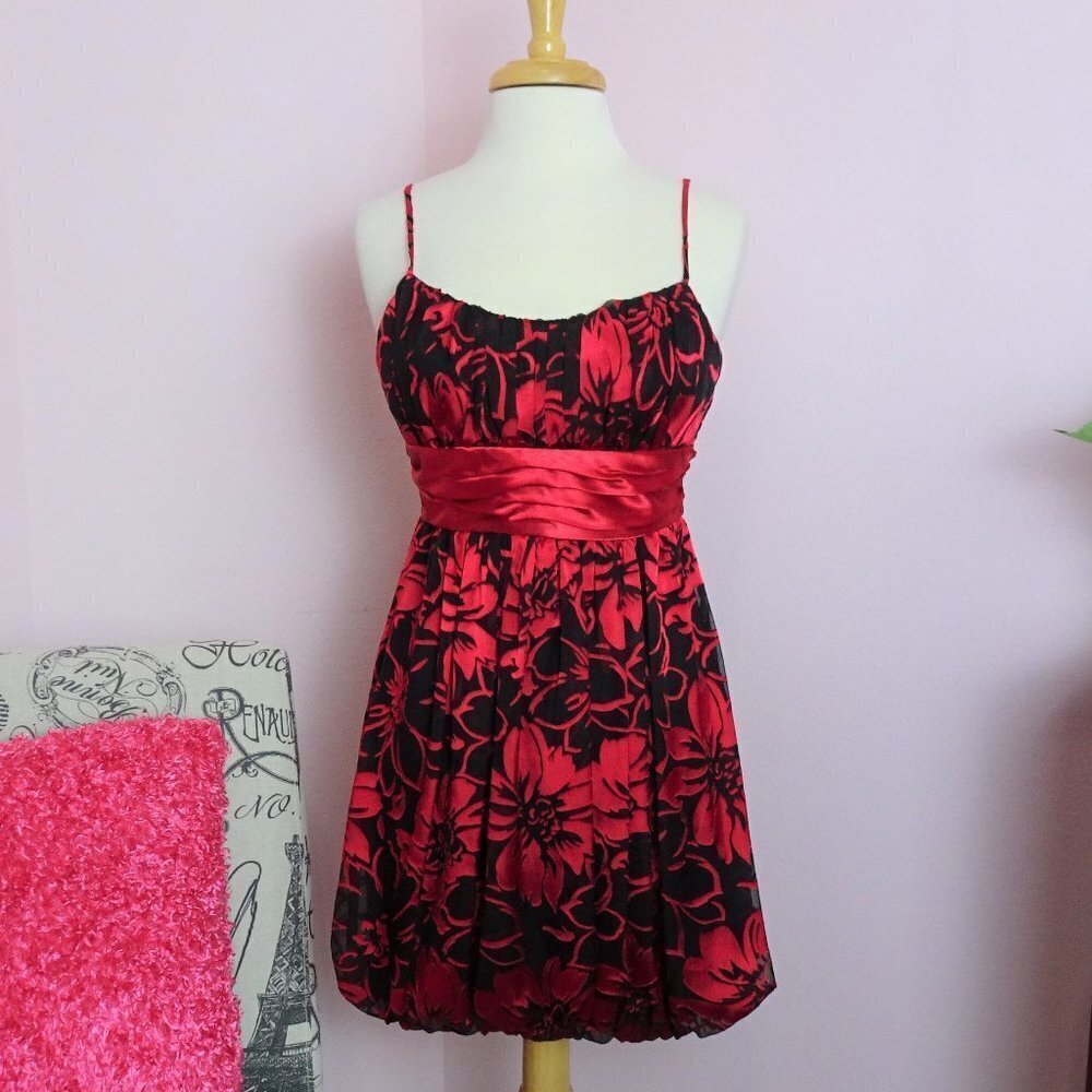Cute LOVE Tease Red Black Floral Holiday Dress 5
